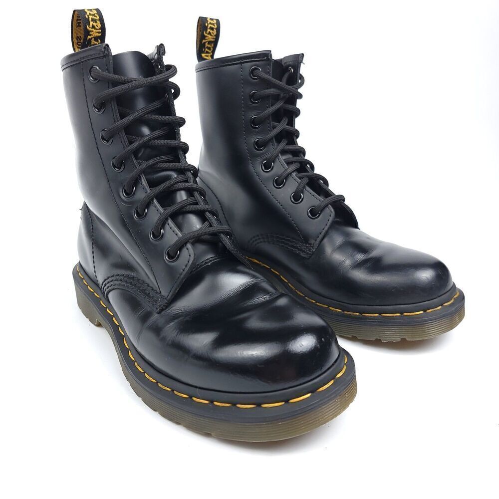 DR. MARTENS 1460 Black Smooth Leather Grunge Goth Combat Boots Workwear 90s Y2k - Picture 7 of 9